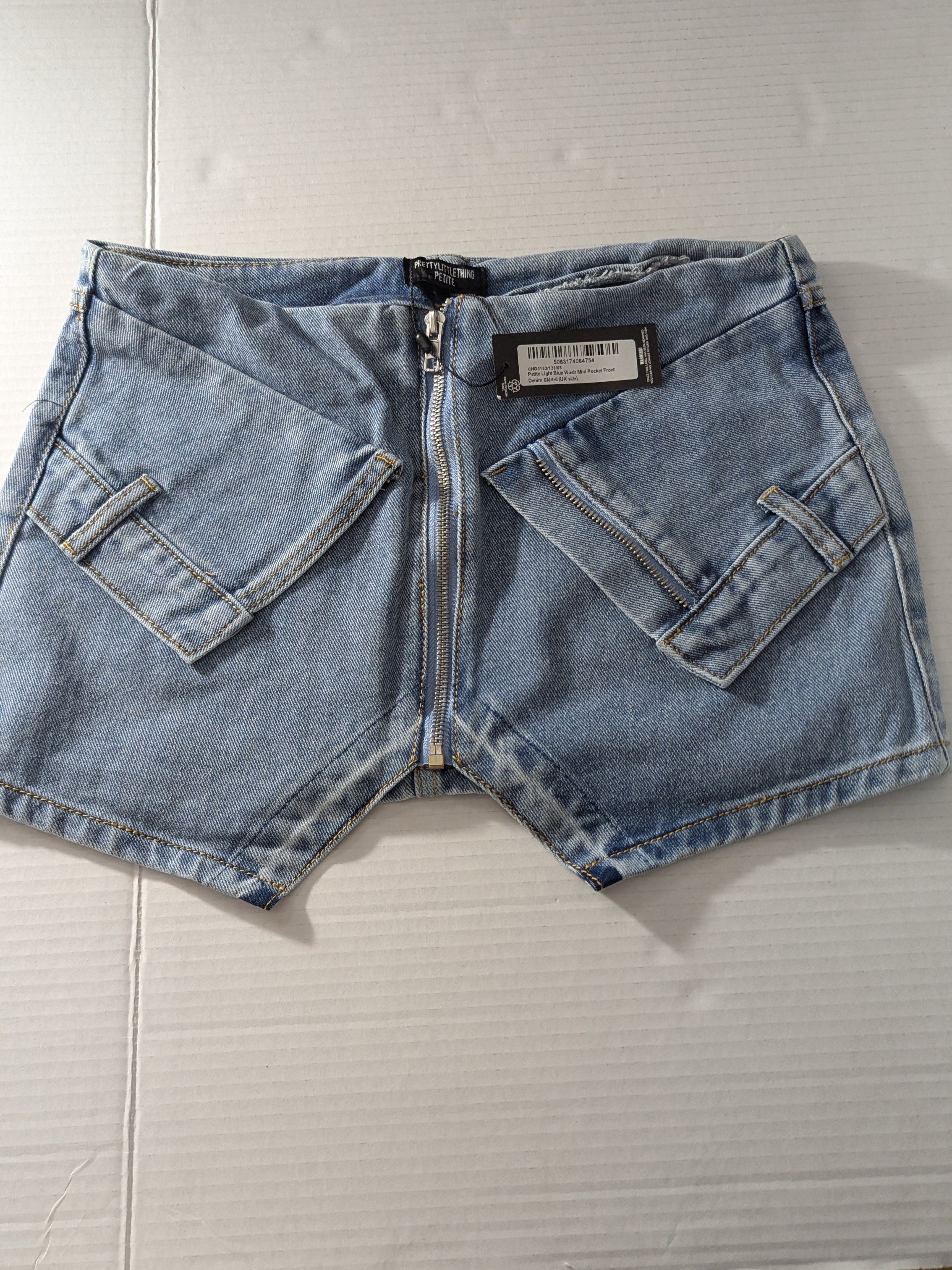 Prettylittlething Light Blue Denim Mini Skirt With Front Zip
